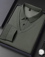 Cămașă Din Două Piese Cu Guler Cu Dungi False Pentru Bărbați