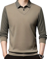 Cămașă Din Două Piese Cu Guler Cu Dungi False Pentru Bărbați