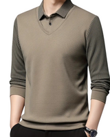 Cămașă Din Două Piese Cu Guler Cu Dungi False Pentru Bărbați