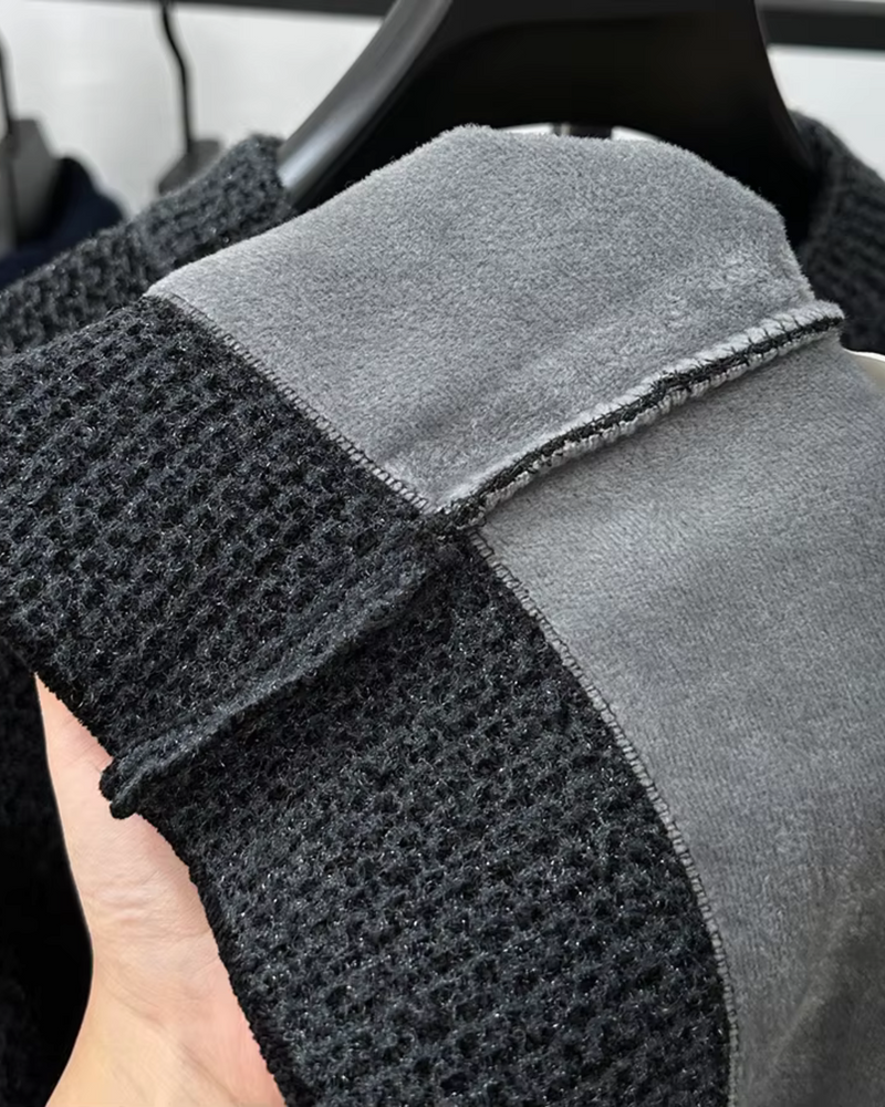 Jersey tricotat texturat pentru bărbați cu gât rotund pentru iarnă