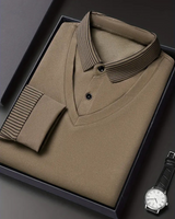 Cămașă Din Două Piese Cu Guler Cu Dungi False Pentru Bărbați