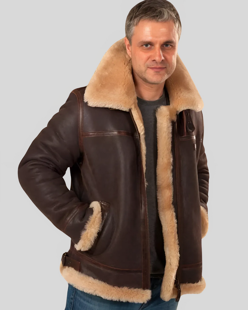 Jachetă Aviator pentru bărbați din piele și fleece