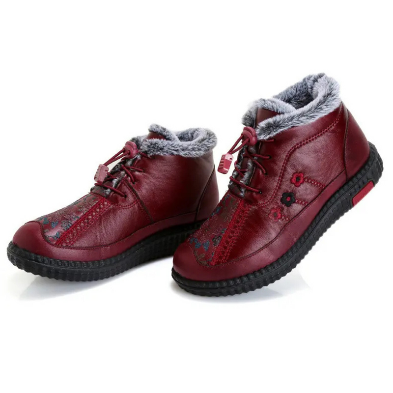 Botine din piele cu talpă antiderapantă pentru femei, realizate manual