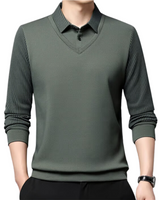 Cămașă Din Două Piese Cu Guler Cu Dungi False Pentru Bărbați