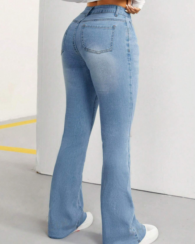 Pantaloni Stretch Jean Bell Bottoms cu croială înaltă