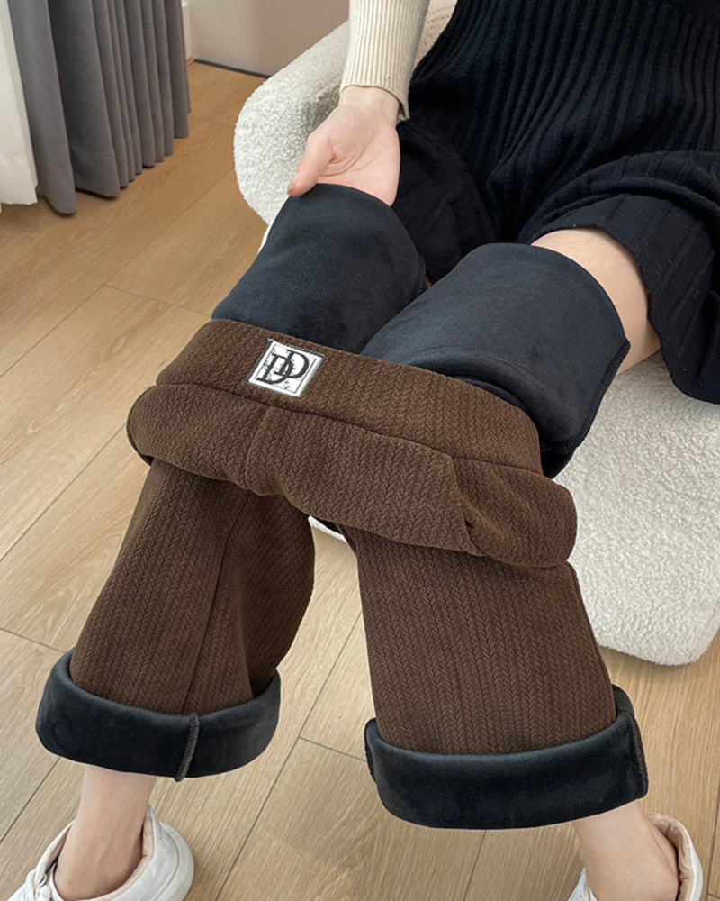 Pantaloni în dungi cu picior lat și căptușeală din fleece®