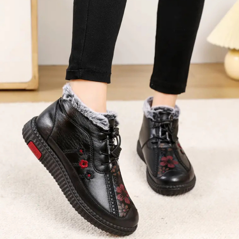 Botine din piele cu talpă antiderapantă pentru femei, realizate manual