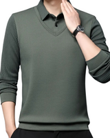 Cămașă Din Două Piese Cu Guler Cu Dungi False Pentru Bărbați