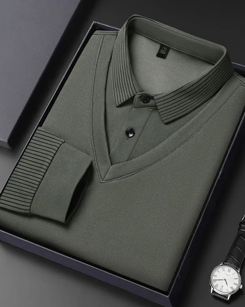 Cămașă Din Două Piese Cu Guler Cu Dungi False Pentru Bărbați