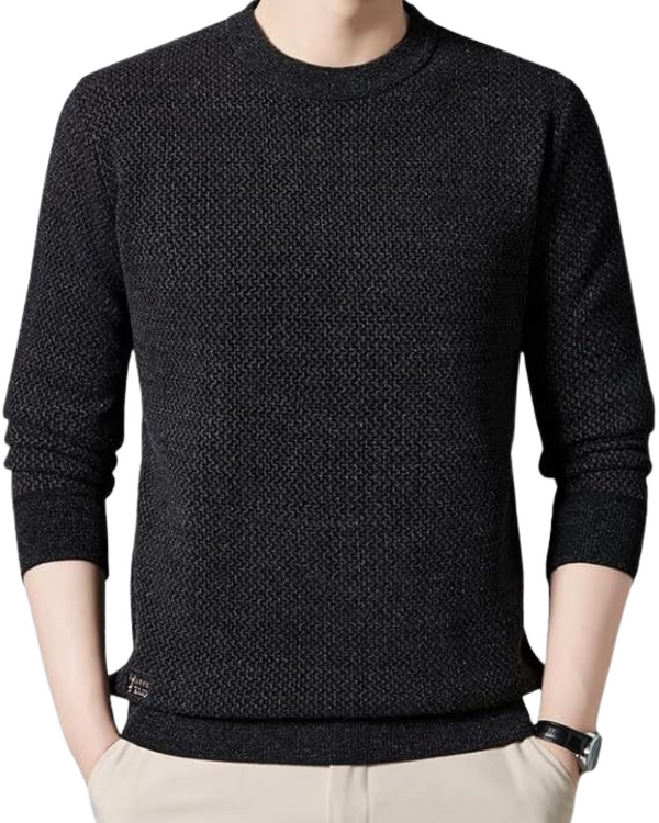 Jersey tricotat texturat pentru bărbați cu gât rotund pentru iarnă