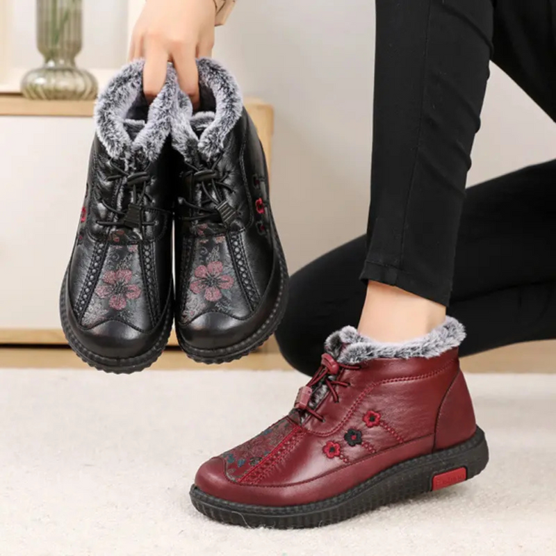 Botine din piele cu talpă antiderapantă pentru femei, realizate manual