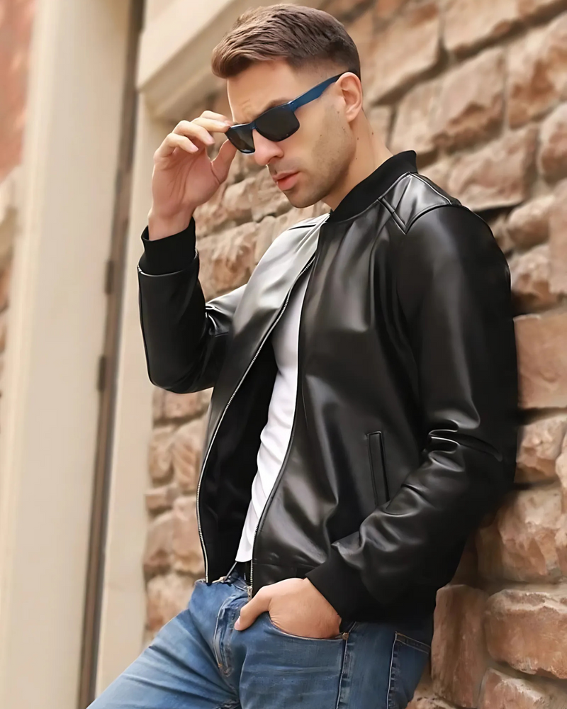 Jachetă bomber din piele pentru bărbați