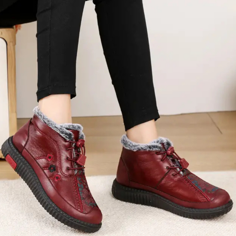 Botine din piele cu talpă antiderapantă pentru femei, realizate manual