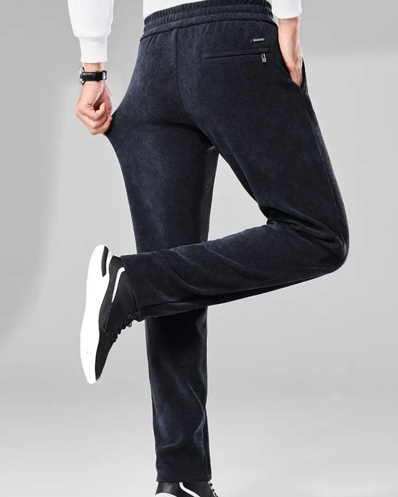 Pantaloni Casual din Velur cu Talie Elastică Pentru Bărbați