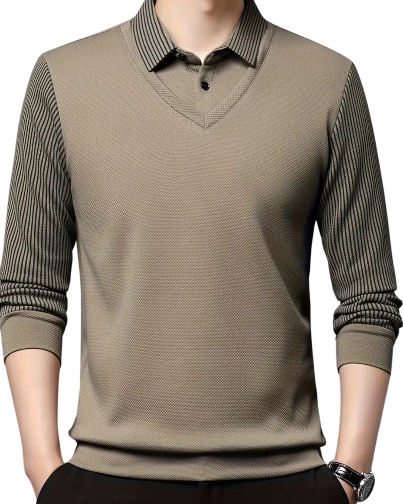 Cămașă Din Două Piese Cu Guler Cu Dungi False Pentru Bărbați