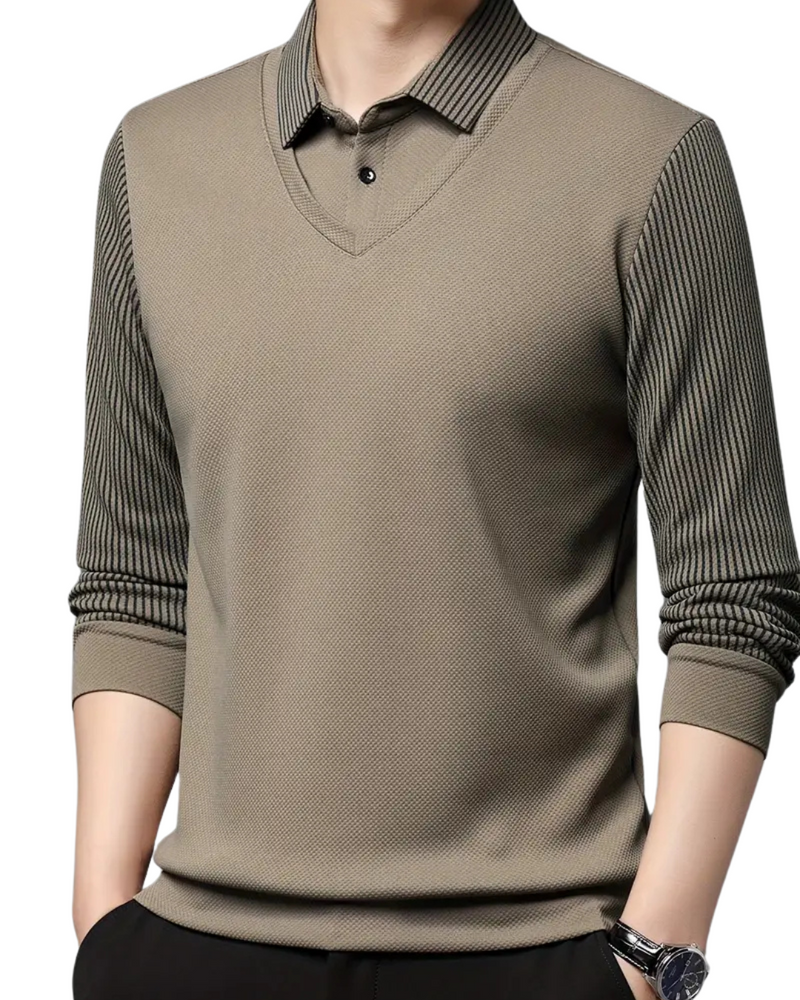 Cămașă Din Două Piese Cu Guler Cu Dungi False Pentru Bărbați