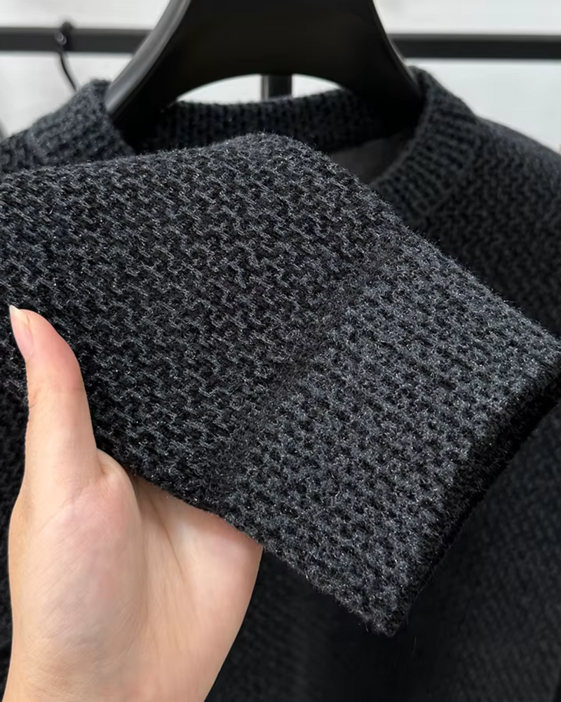 Jersey tricotat texturat pentru bărbați cu gât rotund pentru iarnă